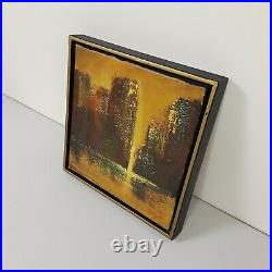 Vintage Mid Century Oil Painting City Skyline Signed Modernist