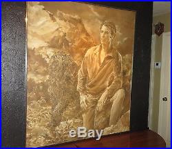 Vintage, Mid-Century Oil(or acrylic) Painting. VERY LARGE A MAN & DOGSIGNED