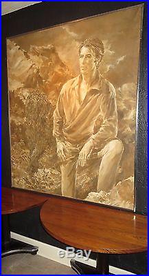 Vintage, Mid-Century Oil(or acrylic) Painting. VERY LARGE A MAN & DOGSIGNED