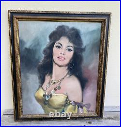 Vintage Mid Century Original Oil Painting Sophia Loren Gypsy Portrait Signed