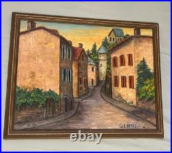 Vintage Mid-Century Village Scene Original Acrylic Painting Art Framed Signed