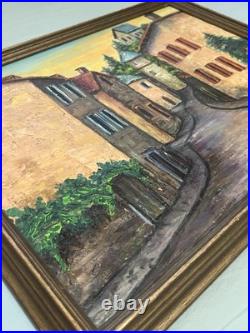 Vintage Mid-Century Village Scene Original Acrylic Painting Art Framed Signed