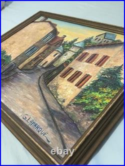 Vintage Mid-Century Village Scene Original Acrylic Painting Art Framed Signed