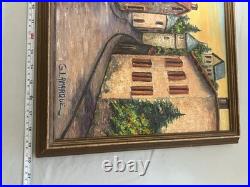 Vintage Mid-Century Village Scene Original Acrylic Painting Art Framed Signed