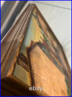 Vintage Mid-Century Village Scene Original Acrylic Painting Art Framed Signed