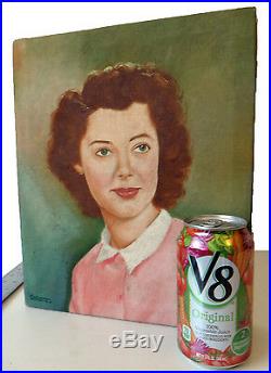 Vintage Mid century 1950 woman oil painting original art portrait Calanza found