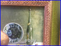 Vintage Miniature Oil Painting Still Life Table Vase Bottle Signed D. Golledge