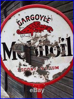 Vintage Mobiloil Gargoyle Lollipop Sign With Base, Red Paint, NR