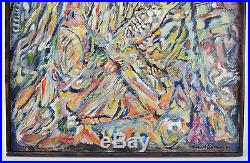 Vintage Modern Abstract Oil Painting in Artist Made Painted Frame Signed