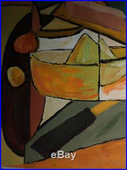 Vintage Modern Mid Century Cubist Abstract Painting Lee Levitt Asheville NC 60's