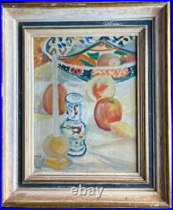 Vintage Modern Period Oil Painting Still Life with Imari Signed