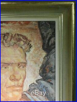 Vintage Modern REalist OIl Painting Portrait POWERFUL Man Male Karl Schenk WPA