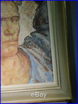 Vintage Modern REalist OIl Painting Portrait POWERFUL Man Male Karl Schenk WPA