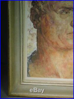 Vintage Modern REalist OIl Painting Portrait POWERFUL Man Male Karl Schenk WPA