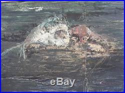 Vintage Modernist Abstract Painting Fish Signed