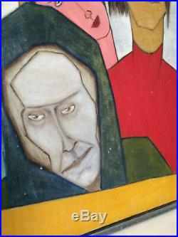 Vintage Modernist Cubist Style Oil Painting Mid-Century Modern Signed WIL 1965