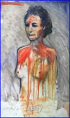 Vintage Modernist Expressionist Nude Female Portrait Painting Signed Framed