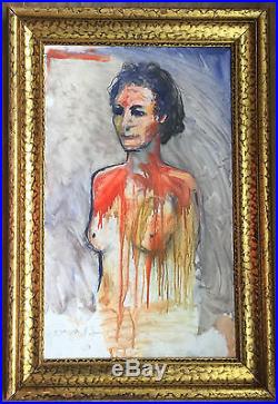 Vintage Modernist Expressionist Nude Female Portrait Painting Signed Framed