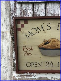 Vintage Moms Diner Pie Sign Folk Art Painted 3D Black Birds In Pie Artist Signed