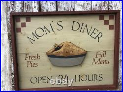 Vintage Moms Diner Pie Sign Folk Art Painted 3D Black Birds In Pie Artist Signed