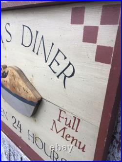 Vintage Moms Diner Pie Sign Folk Art Painted 3D Black Birds In Pie Artist Signed