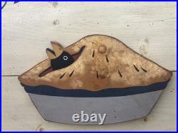 Vintage Moms Diner Pie Sign Folk Art Painted 3D Black Birds In Pie Artist Signed