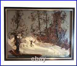 Vintage Morris Katz 1980 Original Oil On Masonite Painting Ski Mountain