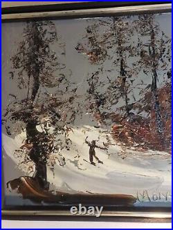 Vintage Morris Katz 1980 Original Oil On Masonite Painting Ski Mountain