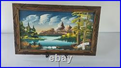 Vintage Mountain Landscape Oil Painting on Canvas, Bears by Lake, Signed R. Letan