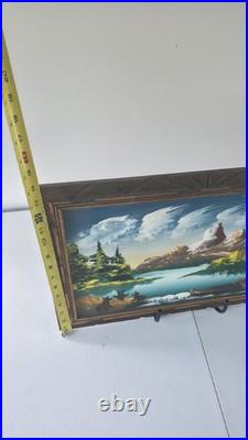 Vintage Mountain Landscape Oil Painting on Canvas, Bears by Lake, Signed R. Letan Vintage Mountain Landscape Oil Painting on Canvas, Bears by Lake, Signed R. Letan