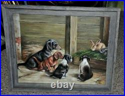 Vintage Multiple Dogs Painting Dachshund with Friends absolutely gorgeous