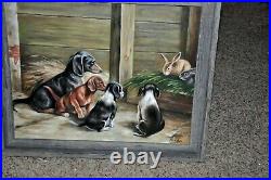 Vintage Multiple Dogs Painting Dachshund with Friends absolutely gorgeous