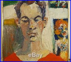 Vintage NEO EXPRESSIONIST MODERNIST MALE FIGURE OIL PAINTING MID CENTURY Signed