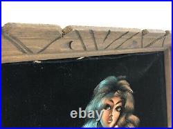 Vintage NUDE BLACK VELVET PAINTING woman lady mid century modern wall art SIGNED
