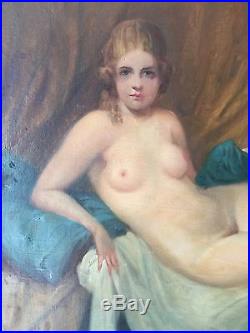 Vintage NUDE Oil On Canvas Painting Signed