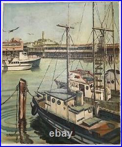 Vintage Nautical Boat Dock Marina Signed D. Allen