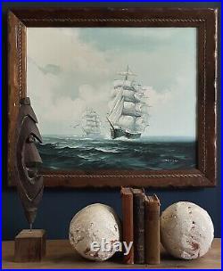 Vintage Nautical Clipper Ships Seascape, Signed (Oil In Canvas, Framed)