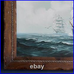 Vintage Nautical Clipper Ships Seascape, Signed (Oil In Canvas, Framed)