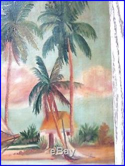 Vintage Nautical Maritime Oil Painting 1925 Seascape Tropical Boat Framed Signed