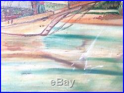 Vintage Nautical Maritime Oil Painting 1925 Seascape Tropical Boat Framed Signed