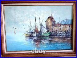 Vintage Nautical Oil Painting on Canvas Signed 32 x 43