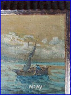 Vintage Nautical Seascape Italian Oil Painting Framed And Signed R. Turri
