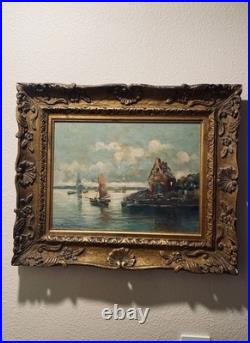 Vintage Nautical Seascape Oil Canvas Painting Signed Van Dael Dutch Mid 1900's