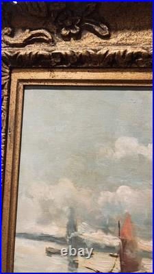 Vintage Nautical Seascape Oil Canvas Painting Signed Van Dael Dutch Mid 1900's