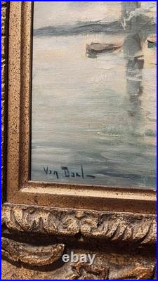 Vintage Nautical Seascape Oil Canvas Painting Signed Van Dael Dutch Mid 1900's