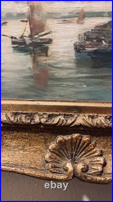 Vintage Nautical Seascape Oil Canvas Painting Signed Van Dael Dutch Mid 1900's