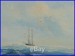 Vintage Nautical Seascape Tall Antique Sail Ship At Sea With Crew Signed Fulton
