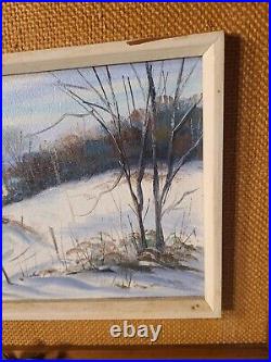 Vintage New Bedford MA artist Leo Amaral oil painting signed- Winter Village
