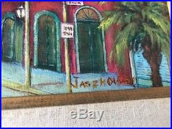 Vintage New Orleans Painting Bourbon St French Quarter 1974 Signed Jaszkowski