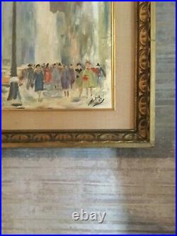 Vintage New York Oil Painting Trinity Church Wallstreet Cityscape